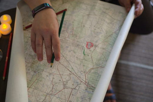 a cartographic map of region of Germany with heart drawn on it